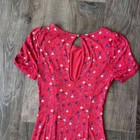 Free People Women’s XS Caroline Coral Red Floral Print Midi Dress - Picture 11 of 14